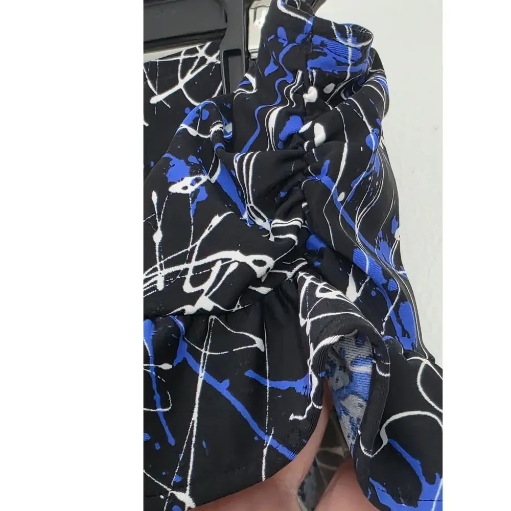 Norma Kamali Abstract Paint Splatter Swim Skirt Ruffle Bikini Bottom Size Large